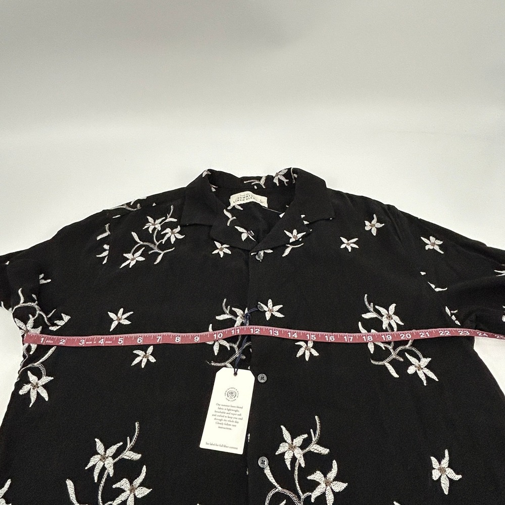 Abercrombie & Fitch Summer Linen Blend Shirt Mens L Black Floral Embroidered NEW - Picture 8 of 11